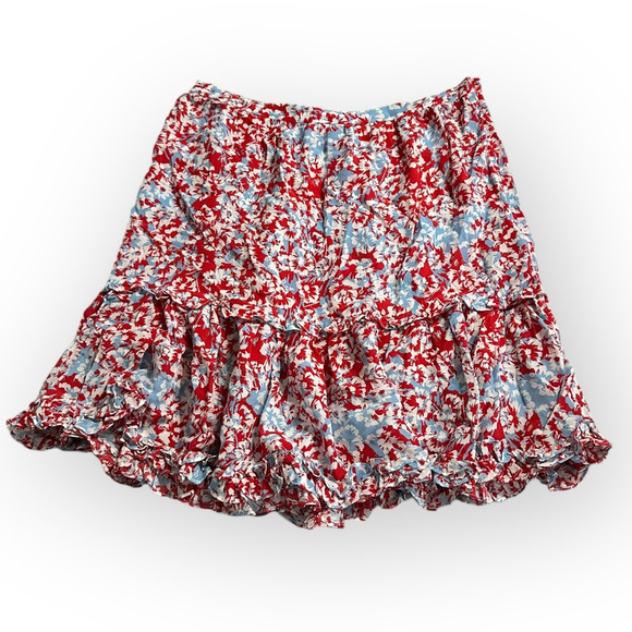 Paloma Blue Alexa Mini Skirt Women's Small Red Blue Silk Ruffle Tiered RTR - Picture 3 of 9